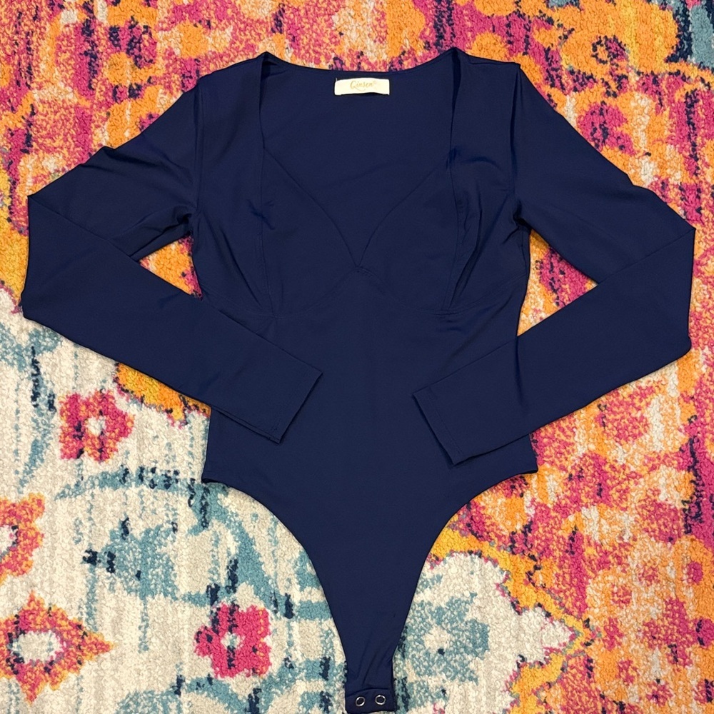 Cushnie Long Sleeve Navy Bodysuit